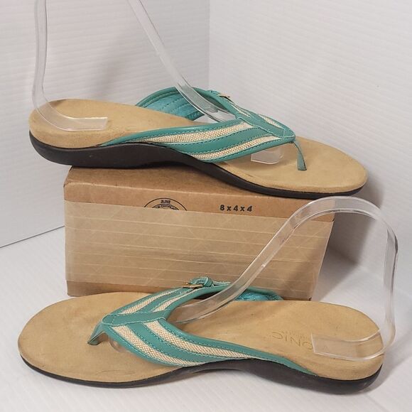 Vionic Marisa Orthotic Gold Buckles Teal w Gold Shimmer Sandals Flip Flops 9 - Picture 3 of 10